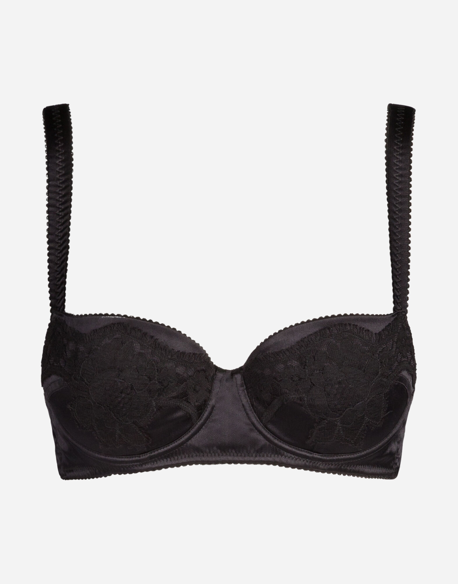 Dolce & Gabbana Padded balcony bra in satin with lace Black O2A02TFUAD8