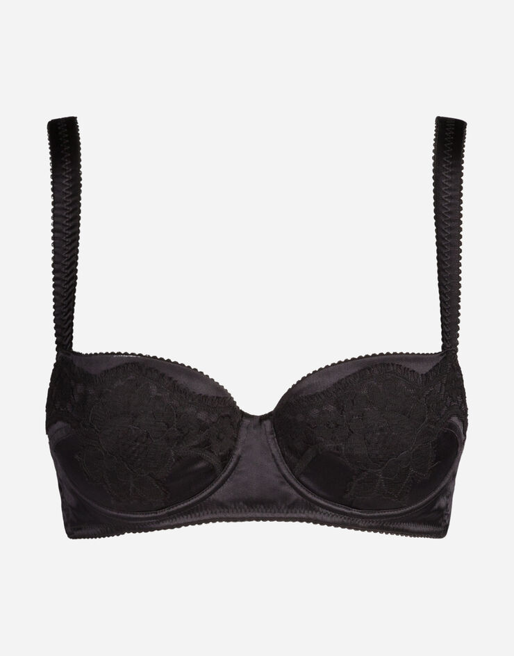 Padded balcony bra in satin with lace in Black for