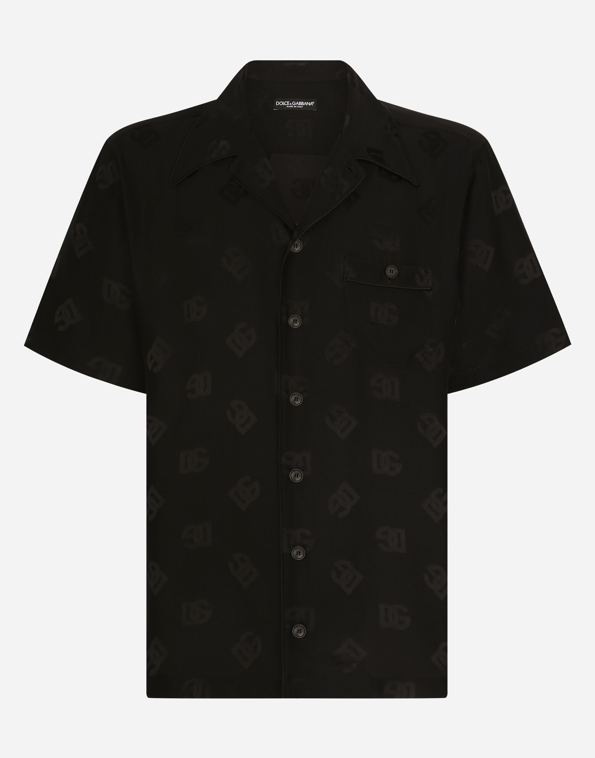 Dolce&Gabbana Silk jacquard Hawaiian shirt with DG Monogram Black G5JZ4TGG867