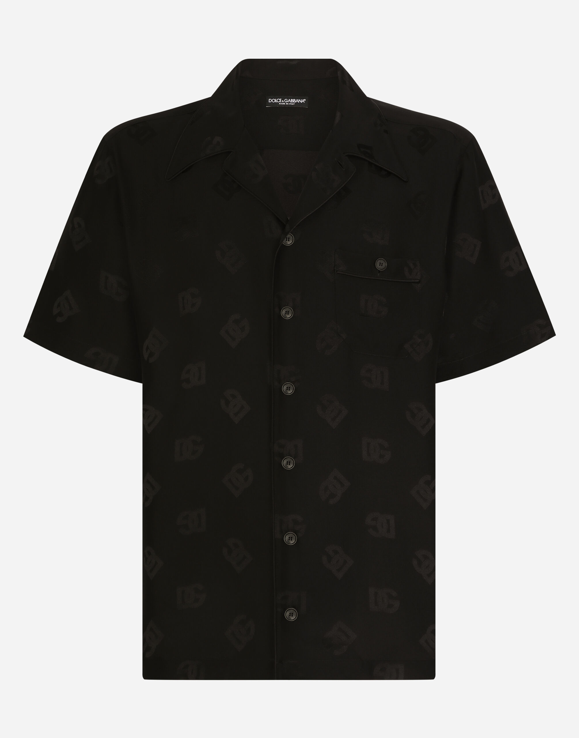 Silk jacquard Hawaiian shirt with DG Monogram in Black for