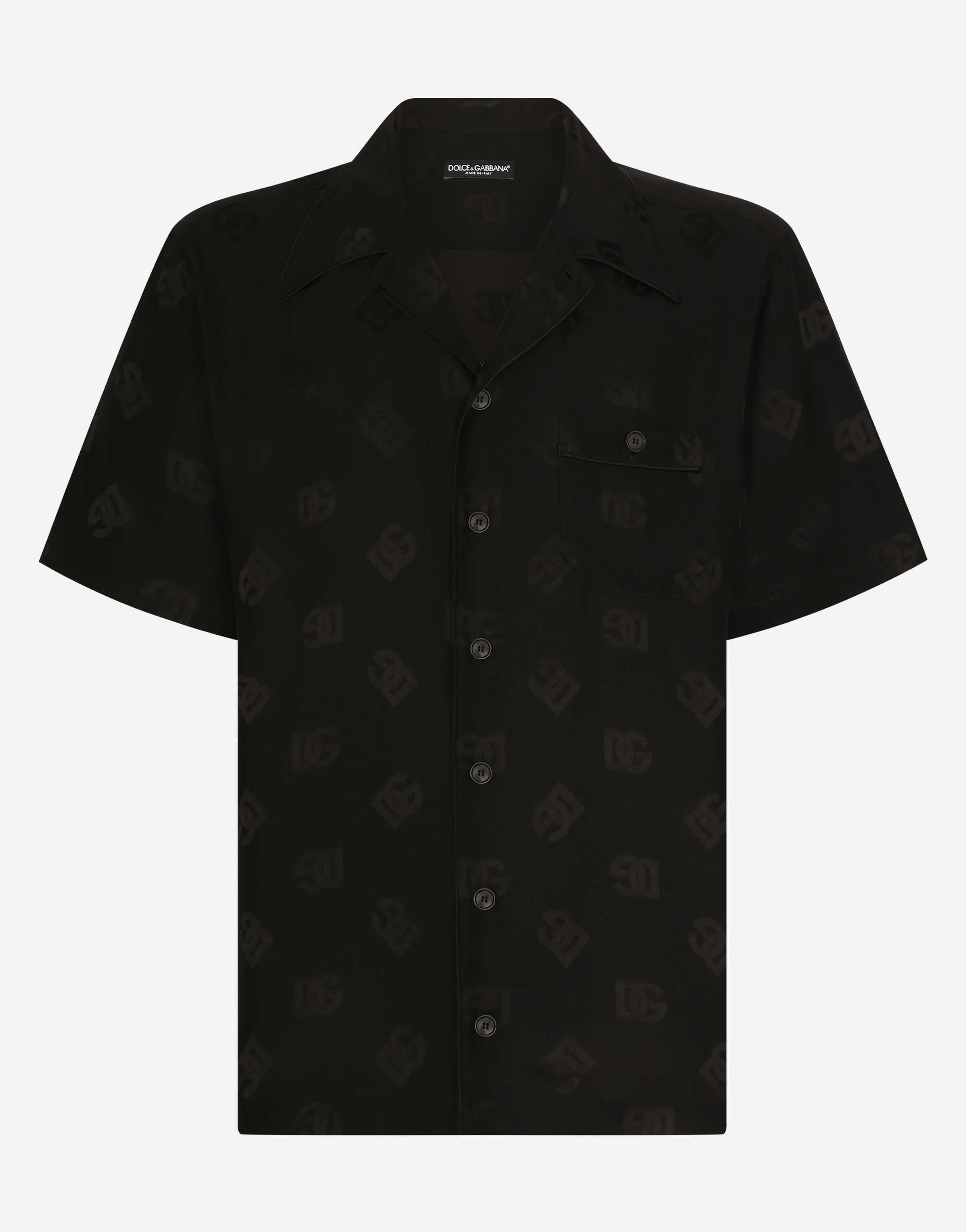 Dolce & Gabbana Silk jacquard Hawaiian shirt with DG Monogram Black G5KF1TFJ6BR