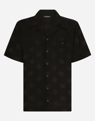 Dolce & Gabbana Silk jacquard Hawaiian shirt with DG Monogram Black G5IF1ZGF856