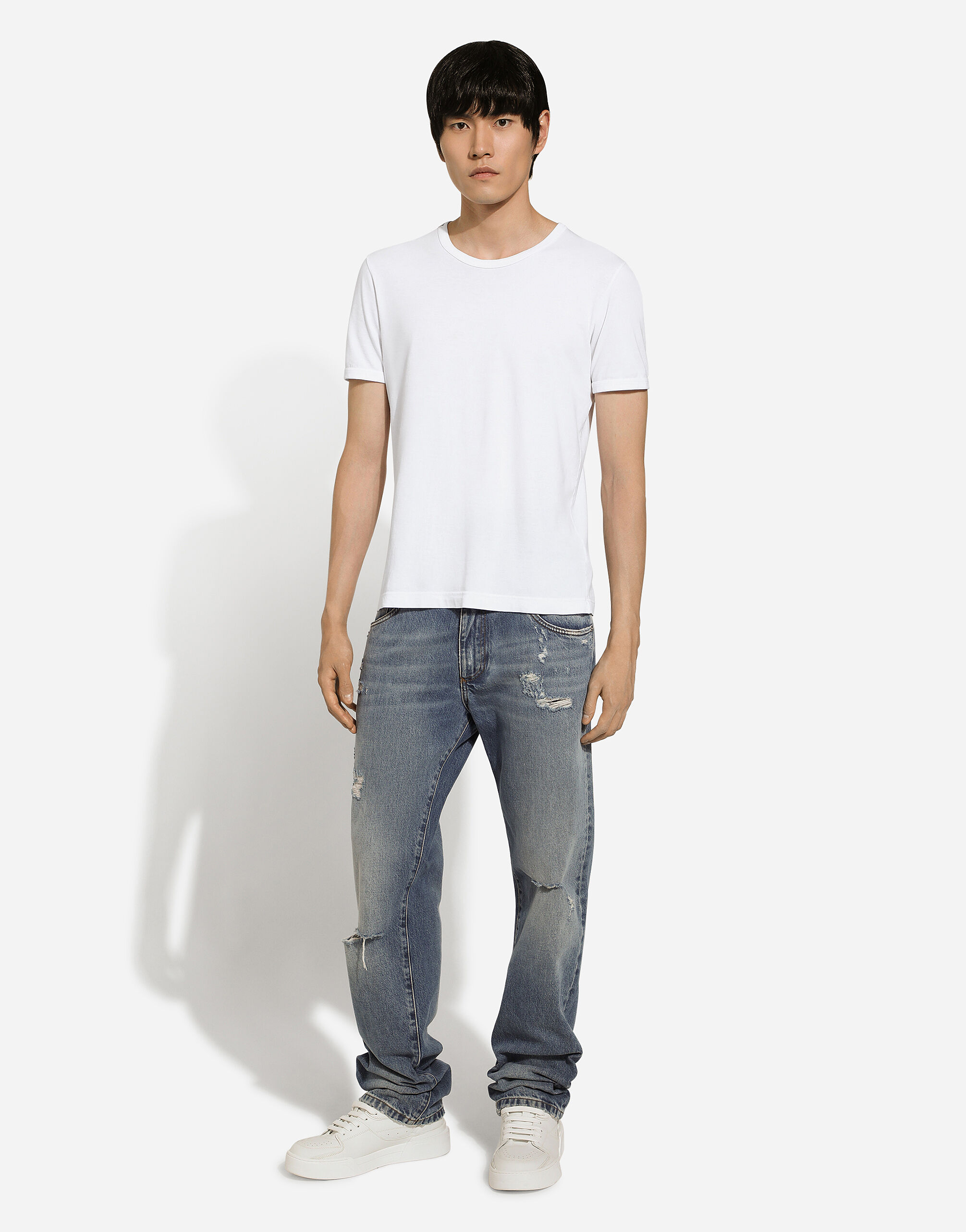 Classic blue denim jeans with abrasions in Blue for Men | Dolce&Gabbana® US