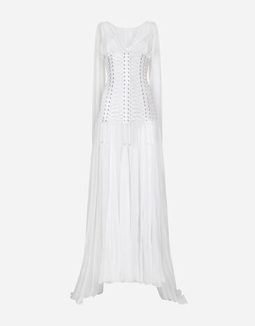 Dolce & Gabbana Vestido largo con detalles estilo corsé de chifón Blanco F6JEPTGDCF2