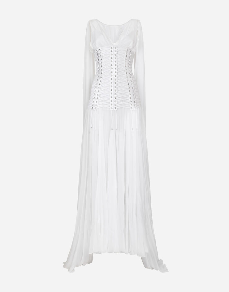 Dolce & Gabbana Vestido largo con detalles estilo corsé de chifón Blanco F6JEPTGDCF2