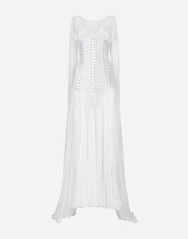 Dolce & Gabbana فستان شيفون طويل بتفاصيل كورسيه مطبعة F6DAOTFS8C3