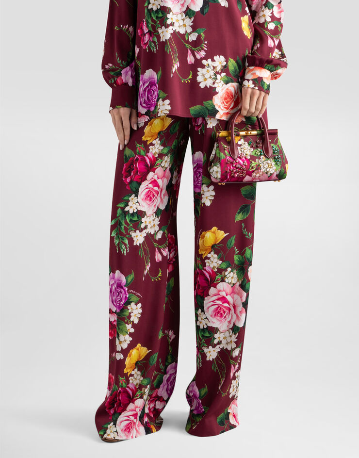 Dolce & Gabbana Rose-print charmeuse trousers Black I3K10WFSA77