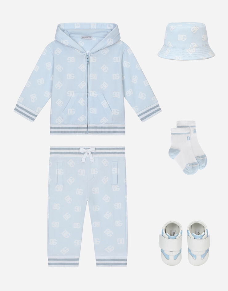 Dolce & Gabbana Zip-up jersey hoodie with DG logo print Azure L1JWHLG7I4K
