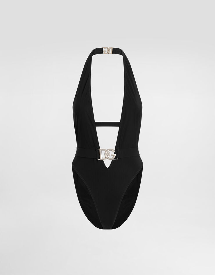 Dolce & Gabbana 腰带款低领连体泳衣 黑 O9B74JONO12