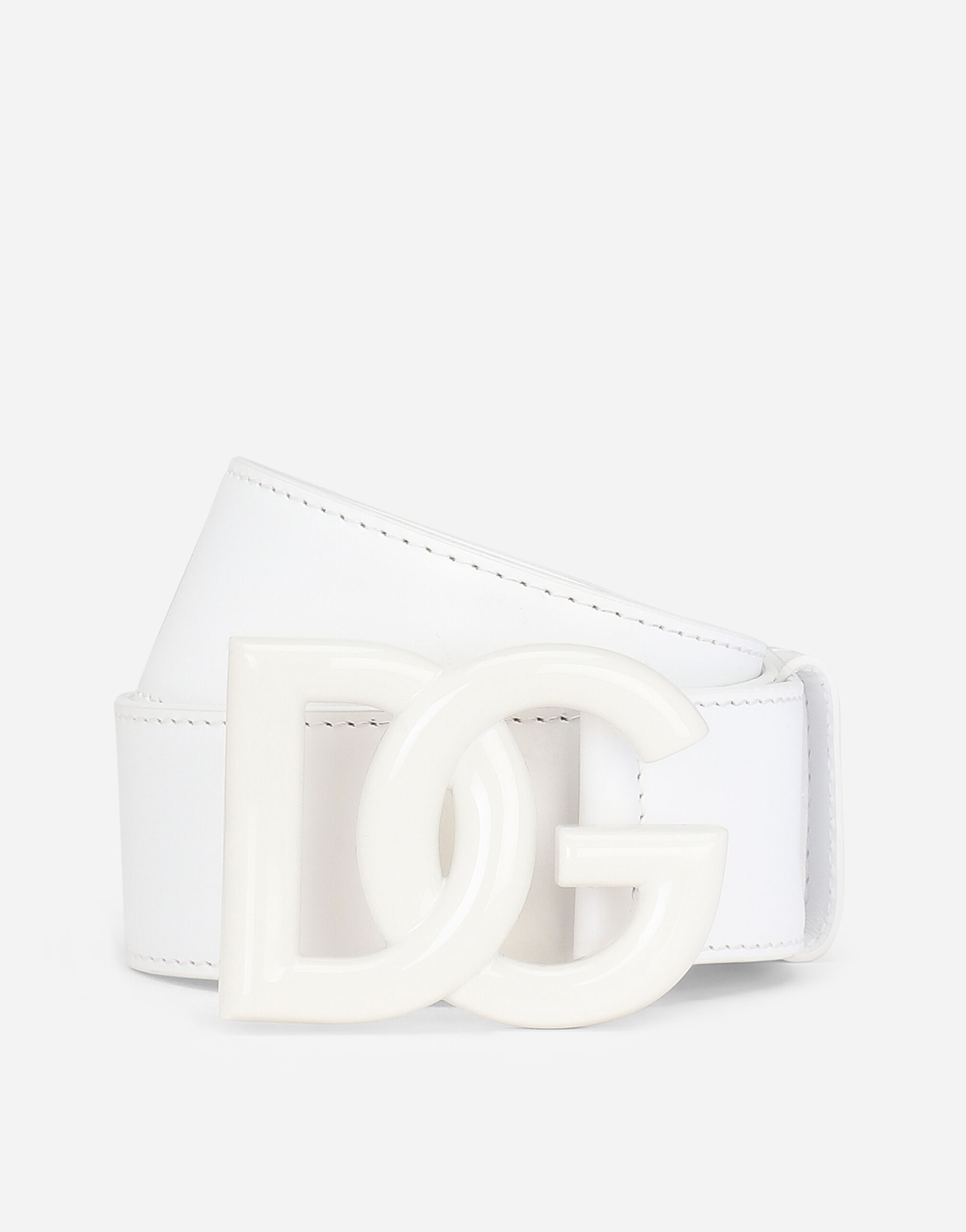 Leather belt with crossover DG logo buckle in White for