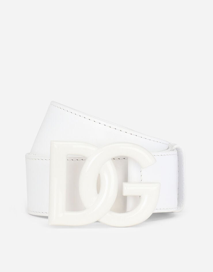 Dolce & Gabbana 交叉造型 DG 徽标搭扣鞍皮腰带 白 BE1446AQ069