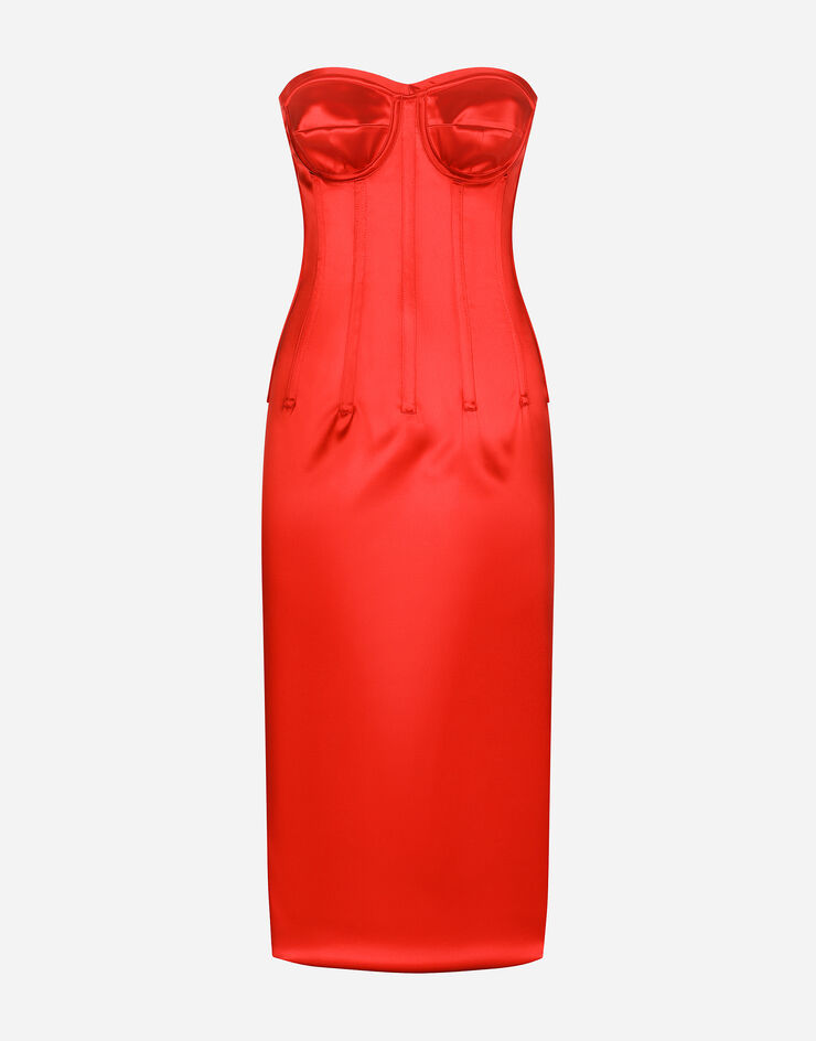 Dolce & Gabbana Longuette-Kleid aus Satin mit Bustier-Details Rot F6BDLTFURAD