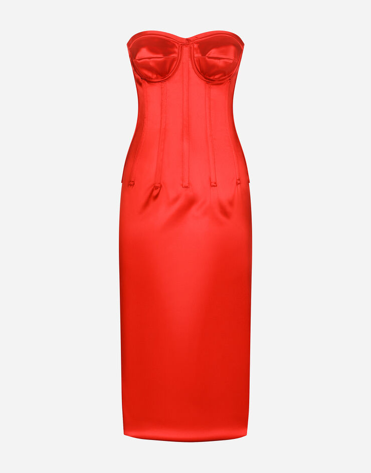 Dolce & Gabbana Robe mi-longue en satin avec détails bustier Rouge F6BDLTFURAD