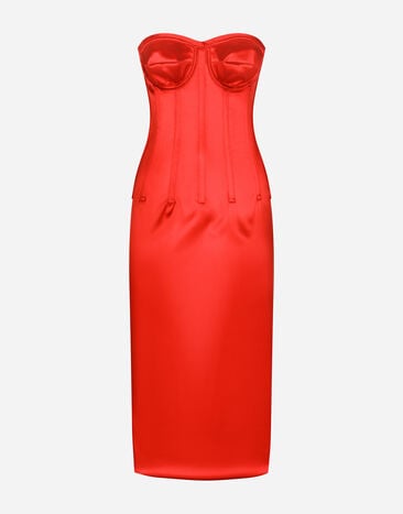 Dolce & Gabbana Satin calf-length dress with corset details Animal Print F6BDXTFSADD