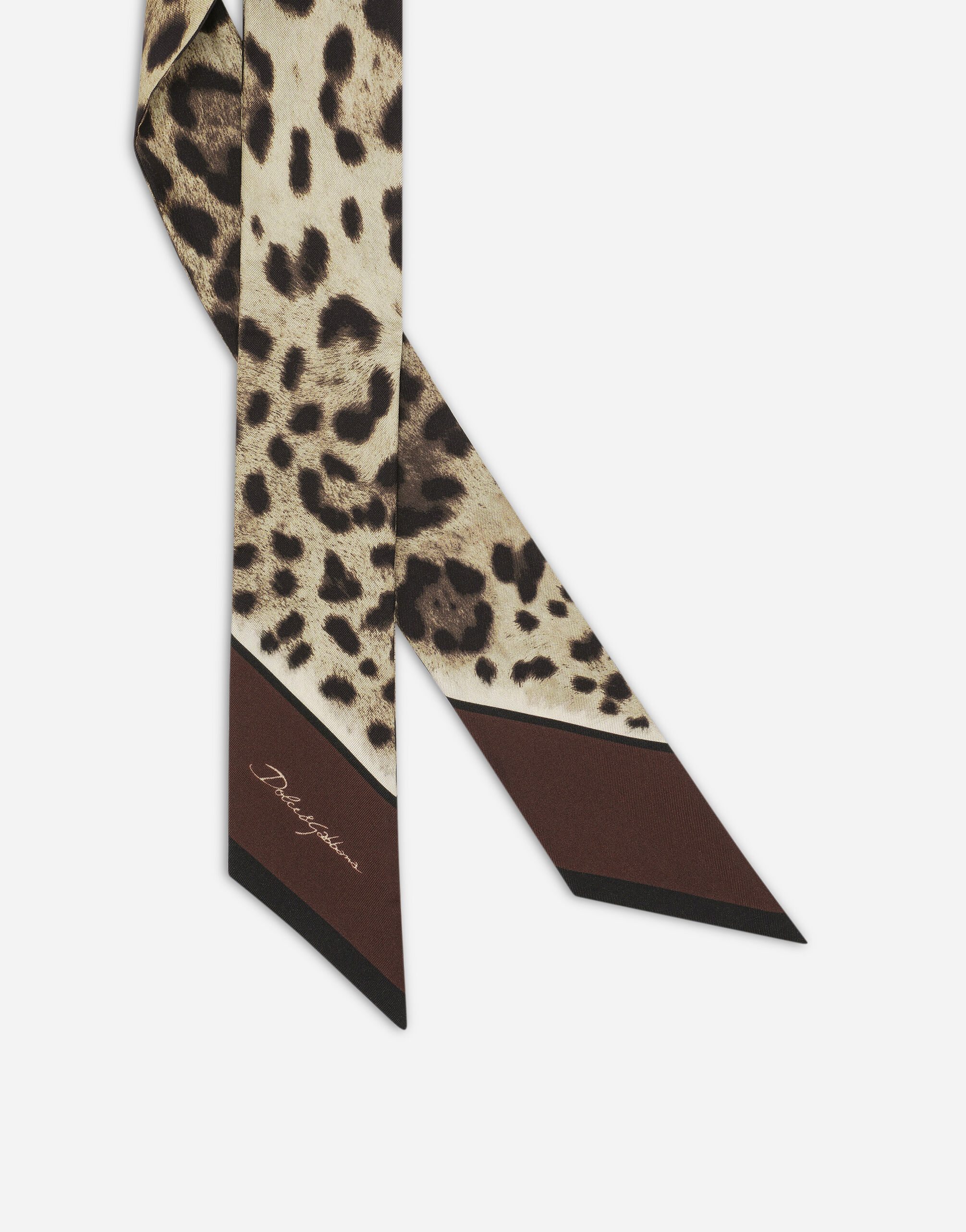 Leopard-print twill headscarf (6x100) in Brown for Women