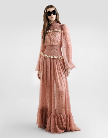 Dolce & Gabbana Small rose-print long chiffon dress Multicolor F612CTIS10I