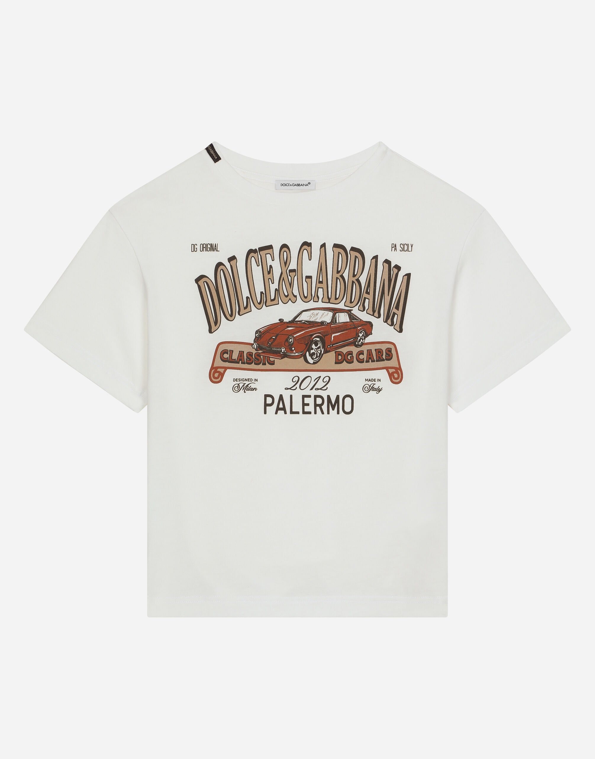 Dolce & Gabbana Jersey T-shirt with DG Palermo logo Beige L44S02G7NWR