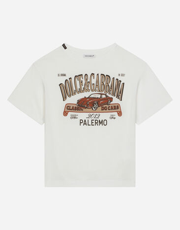 Dolce & Gabbana Jersey T-shirt with DG Palermo logo Beige L44S02G7NWR