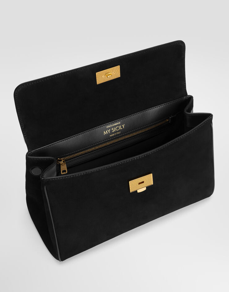Dolce & Gabbana Handtasche My Sicily Medium aus Veloursleder Dolce & Gabbana Handtasche My Sicily Medium aus Veloursleder Schwarz BB7782CO903