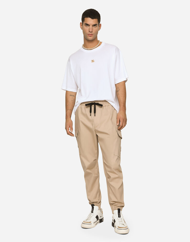 Dolce & Gabbana Pantalone cargo in cotone con placca logata Beige GW5OHTFUFMF