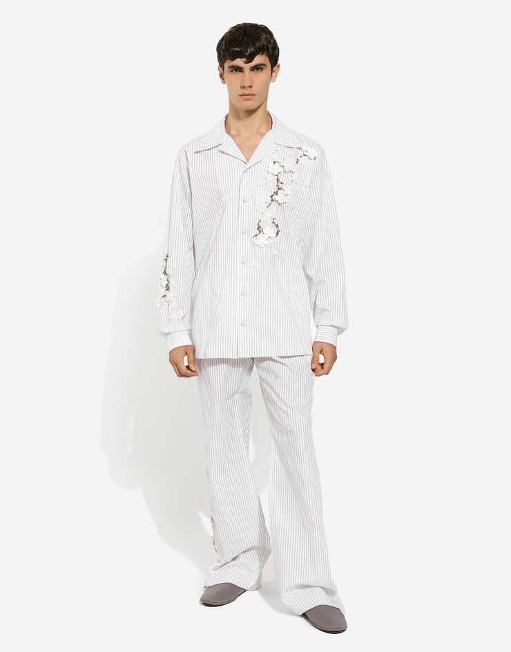 Dolce & Gabbana Striped poplin pants with embroidery White GP08EZGH893