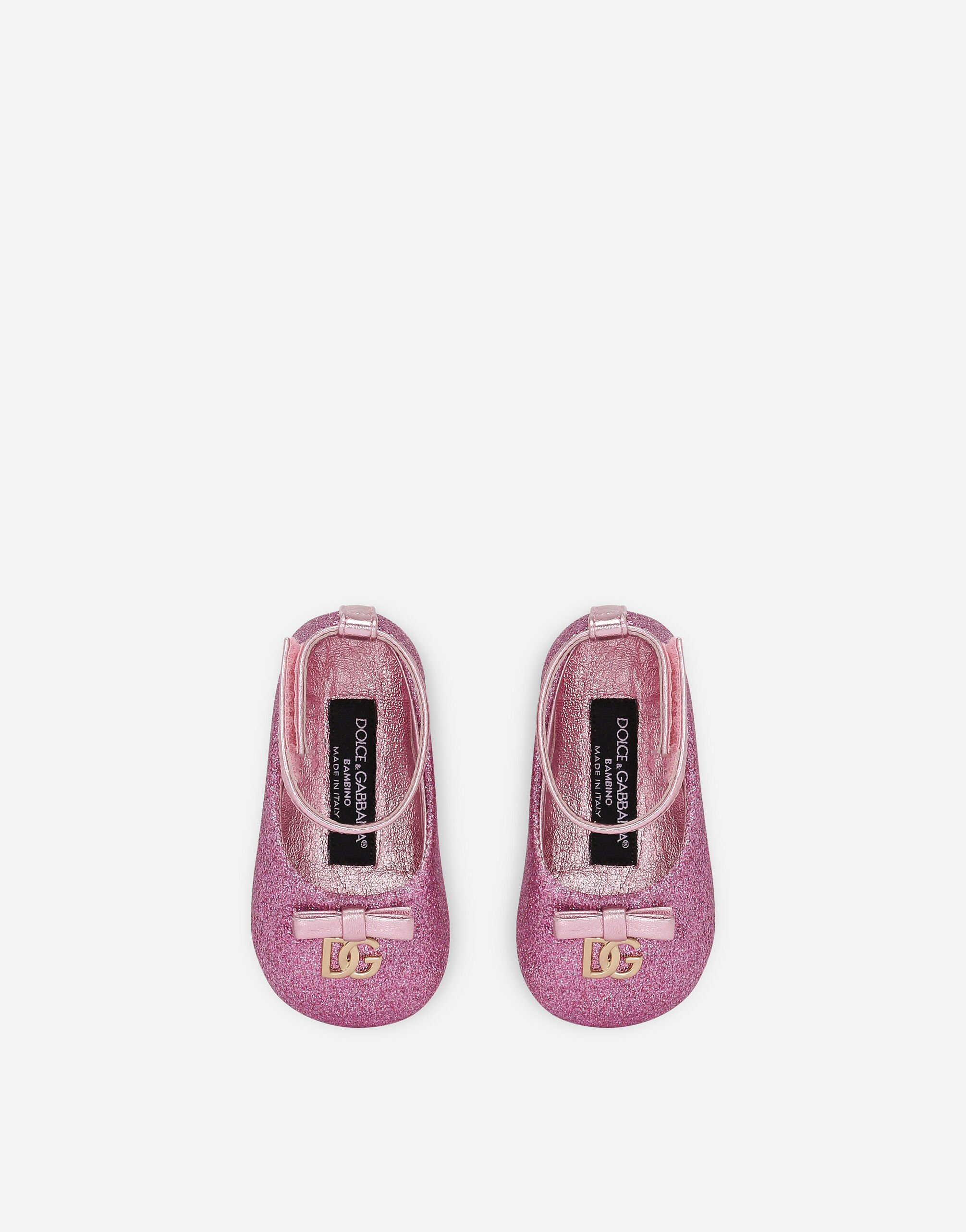 Glittery fabric ballet flats with bow and DG logo in Pink for Girls Dolce Gabbana