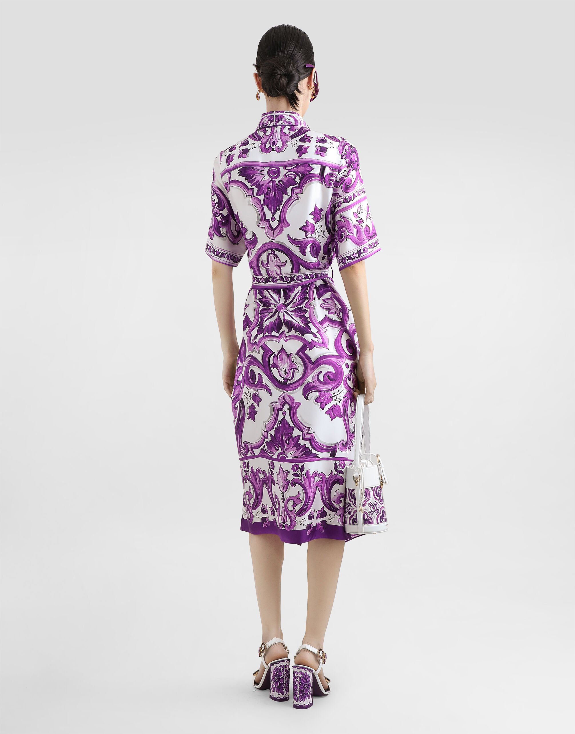 Majolica-print twill shirt dress in Multicolor for Women