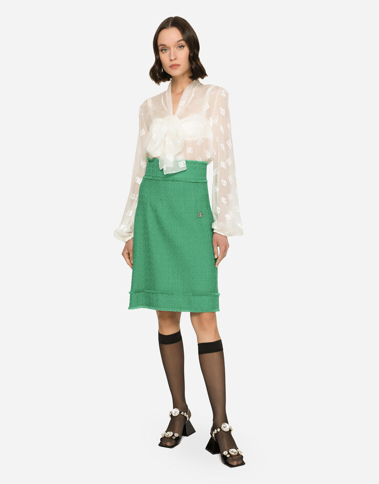 Dolce & Gabbana Raschel tweed midi skirt Green F4CKXTFMMHN