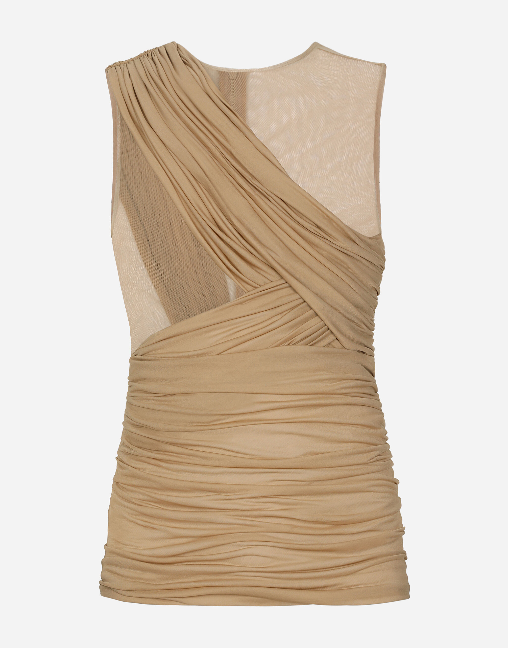 Stretch tulle T shirt with draping en Rosa Palido de Hombre Dolce Gabbana