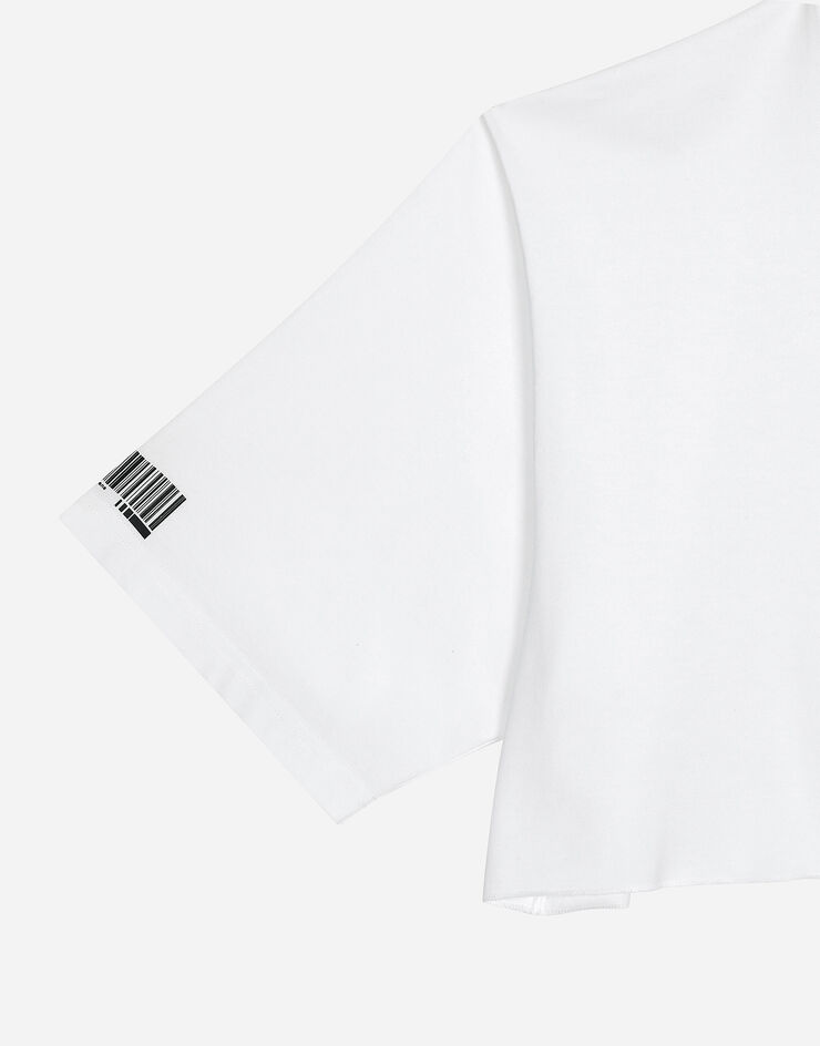 Dolce & Gabbana Camiseta cropped de manga corta con cuello redondo en punto de algodón DGVIB3 Blanco F8U84TG7L2P