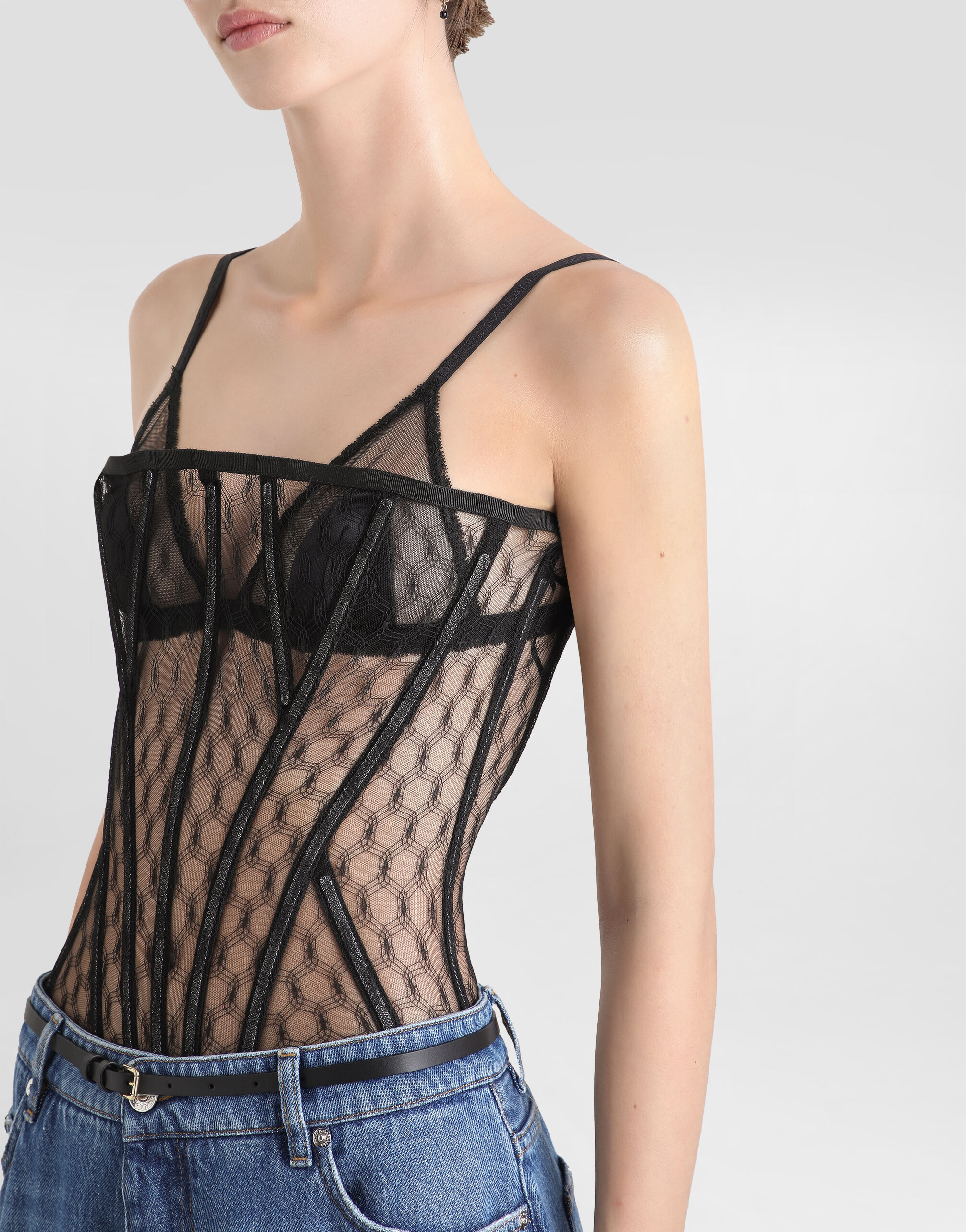 Mesh tulle corset in Black for Women | Dolce&Gabbana® US