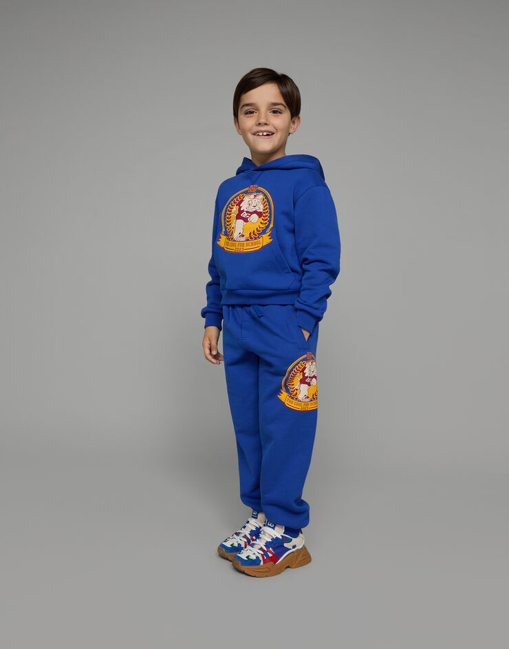DolceGabbanaSpa Cotton jogging pants with mascot print Blue L4JPFEG7JT2