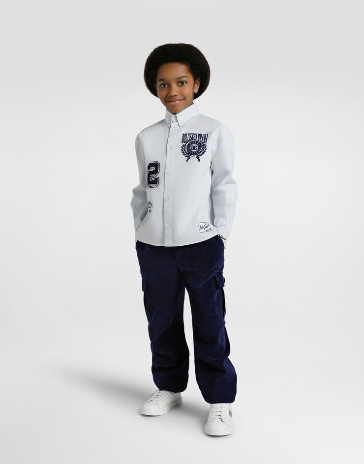 Dolce & Gabbana قميص قطني بتطريز ورقعة Grey L44S46FU609