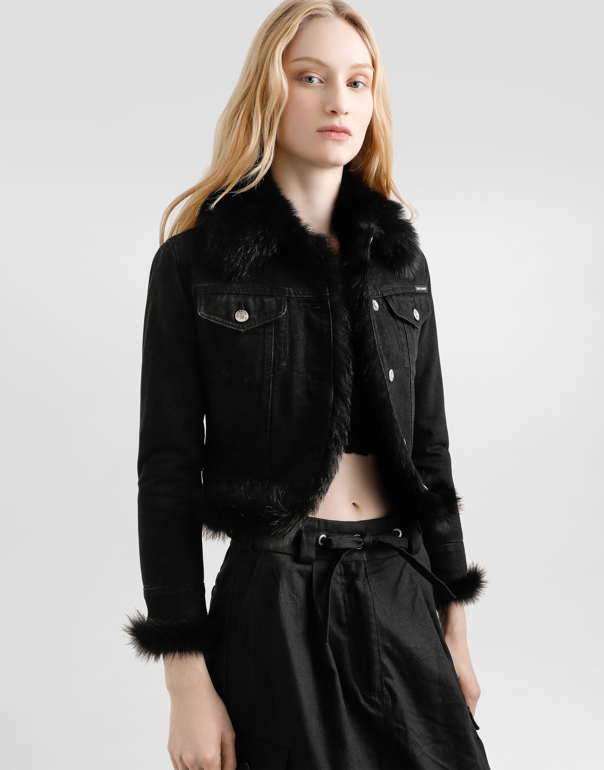 Denim jacket lined with fur in Multicolor for Women