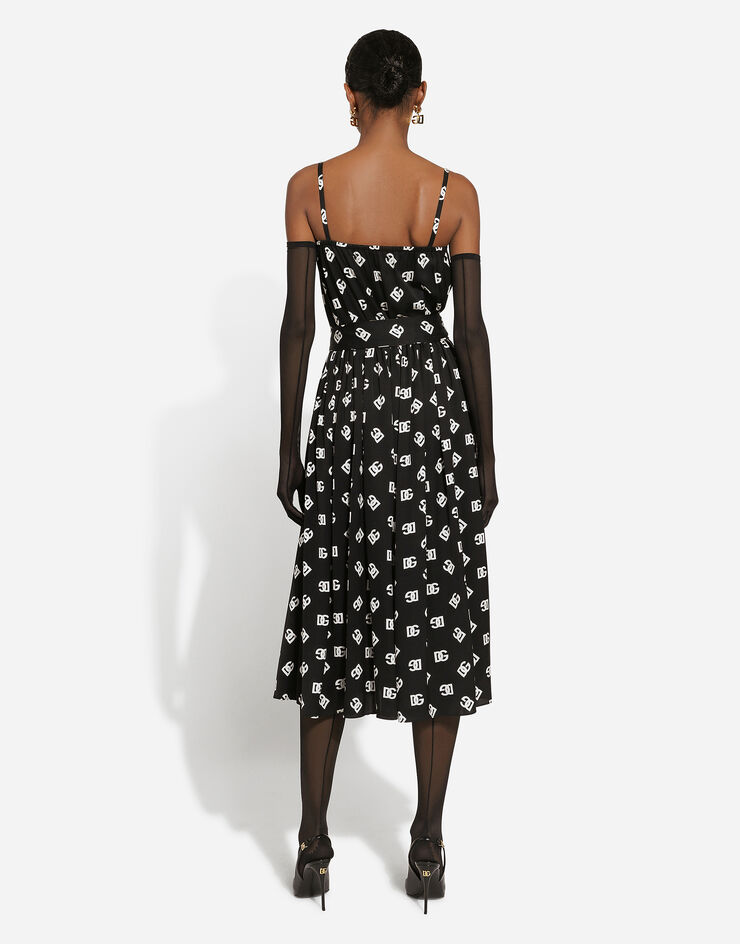 Dolce & Gabbana Charmeuse calf-length dress with all-over DG logo print Print F6DLKTFSA4I