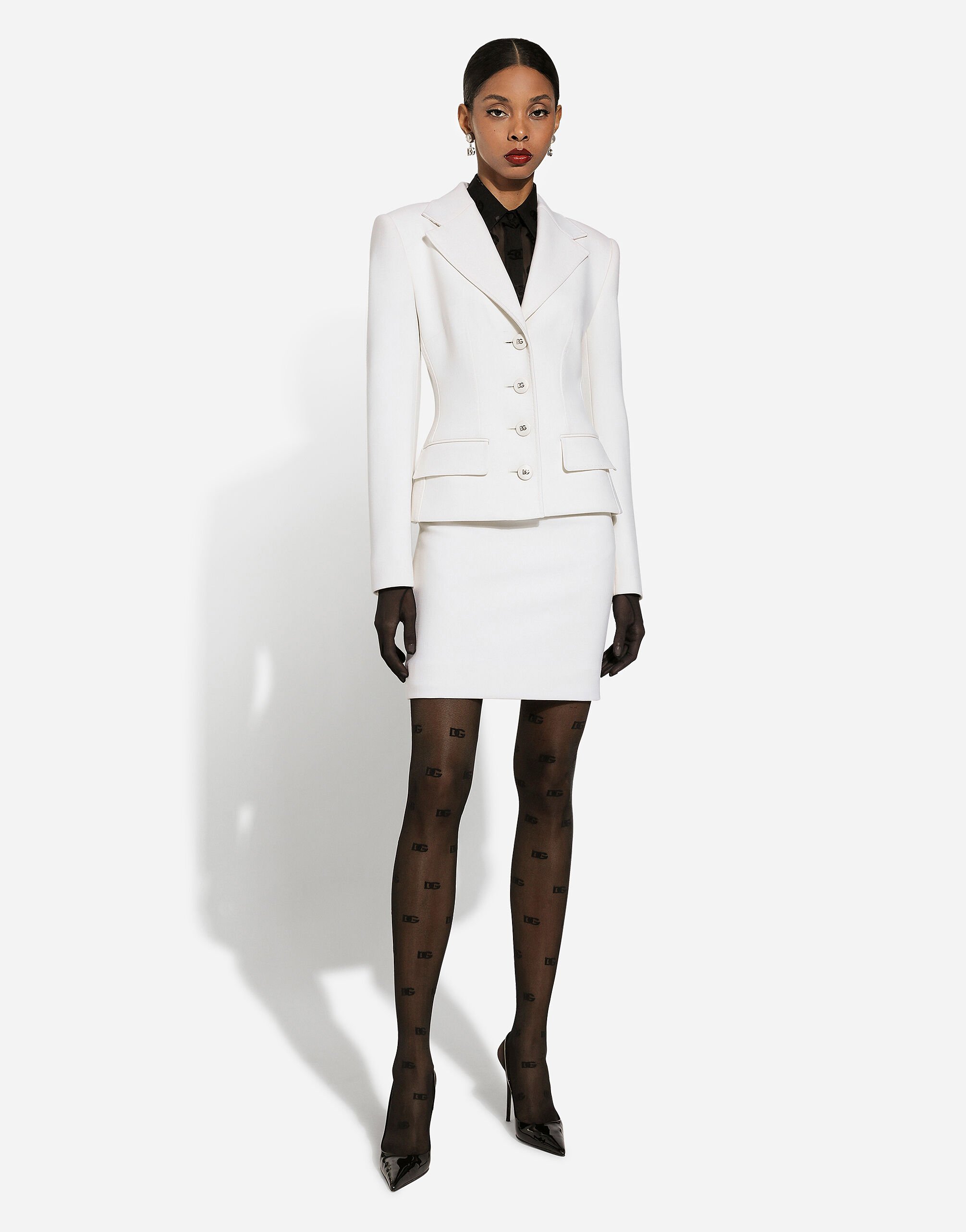 Falda midi de l nea recta de lana en Blanco de Mujer Dolce Gabbana