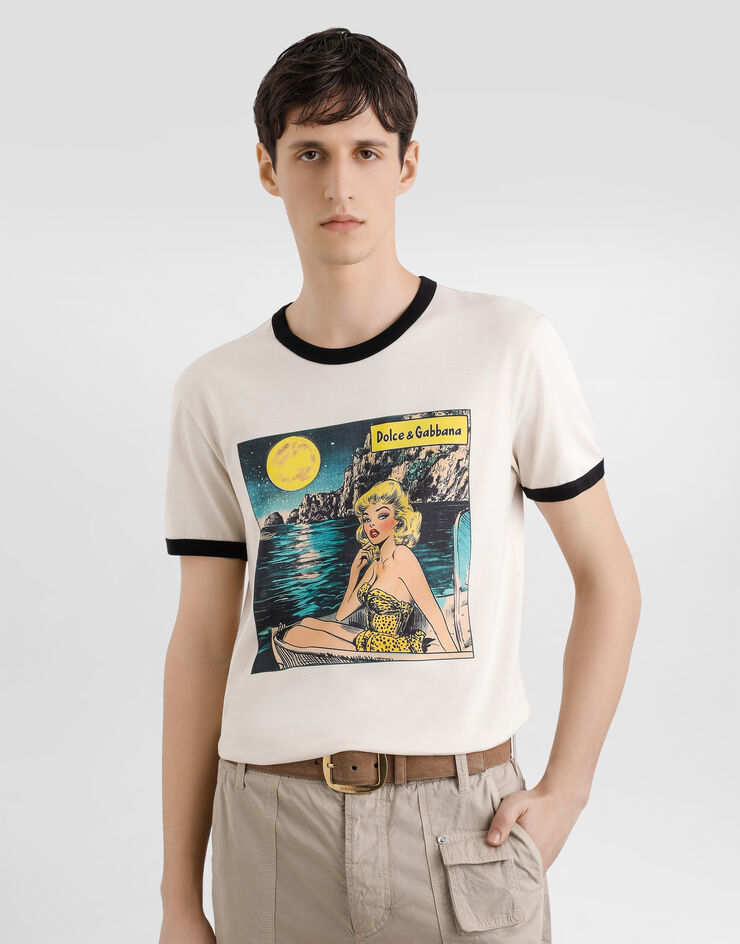Dolce & Gabbana Cotton t-shirt with print Cream G8PV1TG7PHF