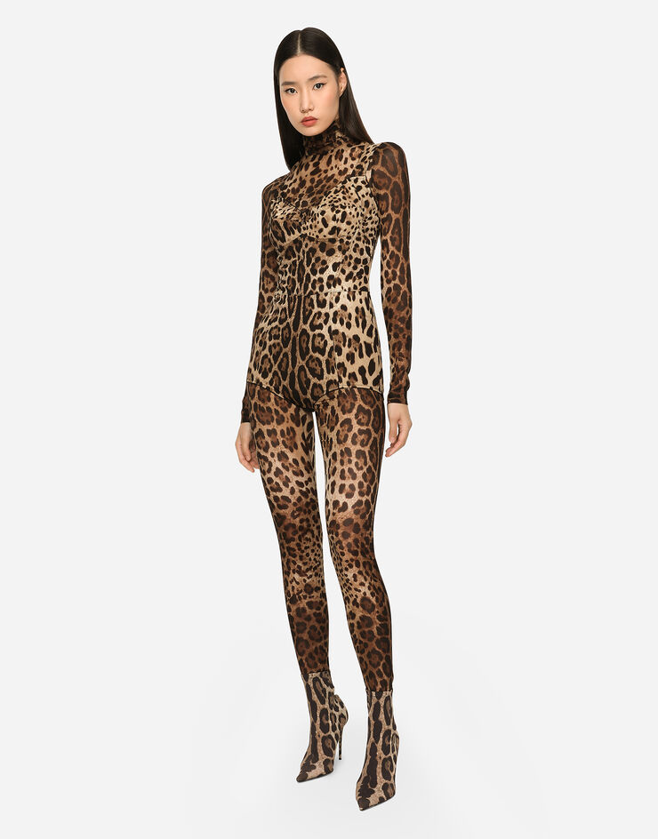 Dolce & Gabbana Leopard-print charmeuse bodysuit Multicolor F7W97TFSADD