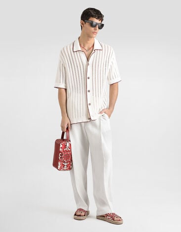 Dolce & Gabbana Camisa en algodón con punto de crochet White GXVAETJBCKG