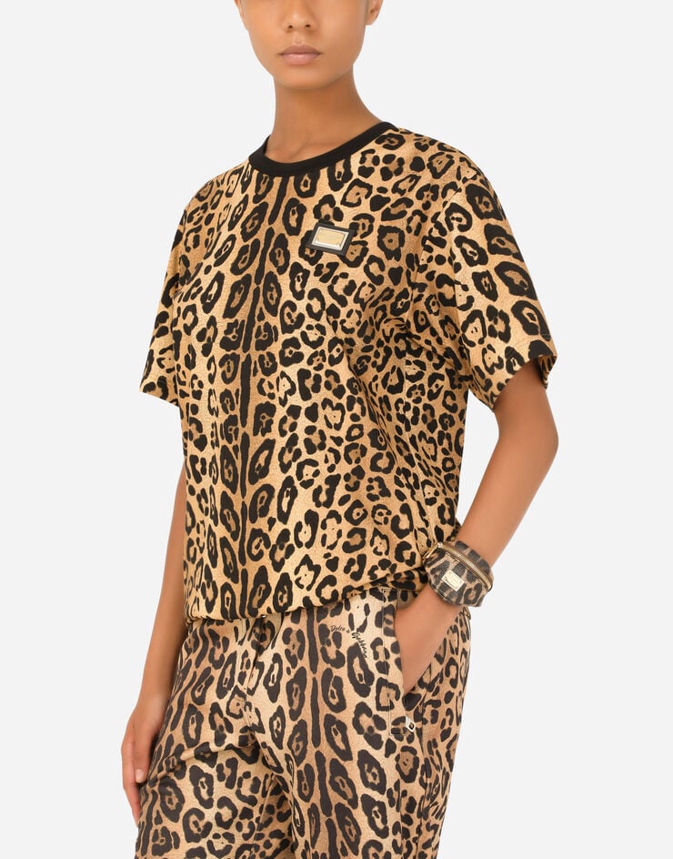 Dolce & Gabbana Neceser en crespo estampado leopardo con placa con logotipo Multicolor BI2821AW384