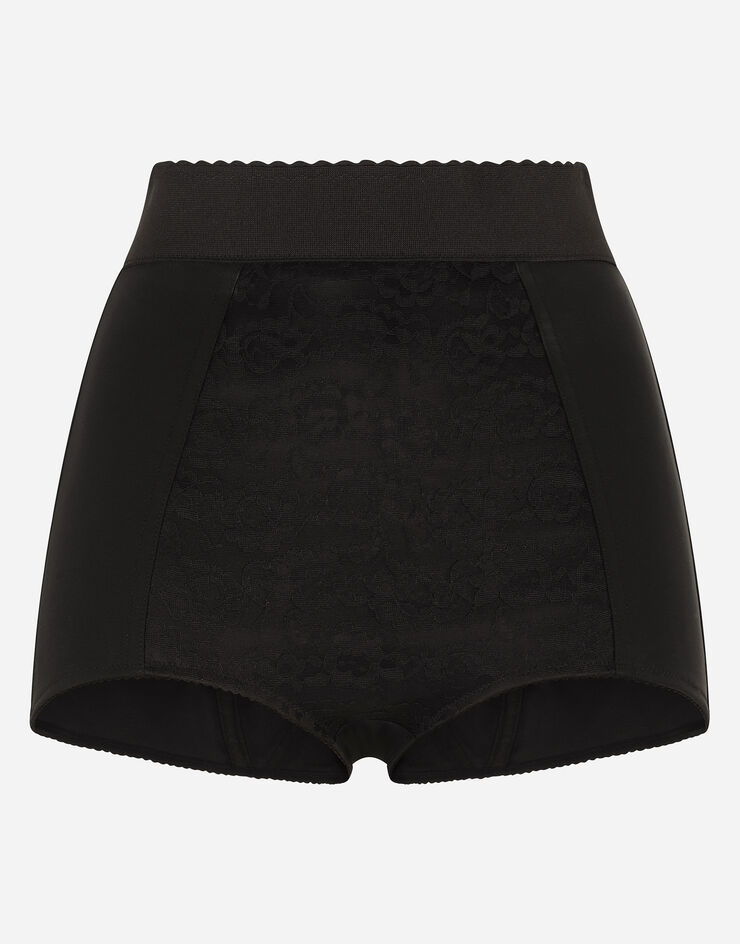 Dolce & Gabbana High-waisted shaper panties in jacquard and satin Black FTAG1TG9798