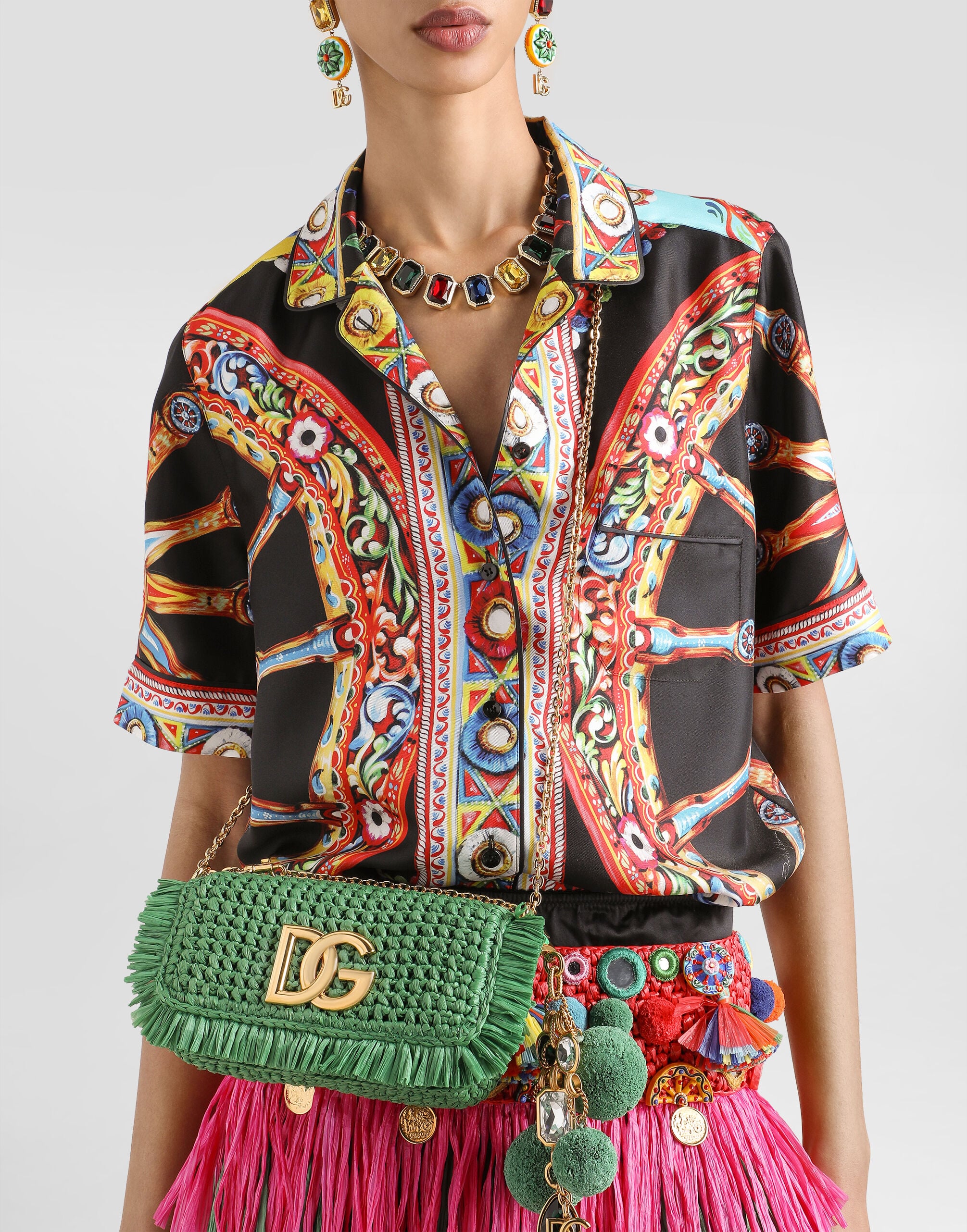 3.5 shoulder bag in raffia in Green for Women | Dolce&Gabbana® US