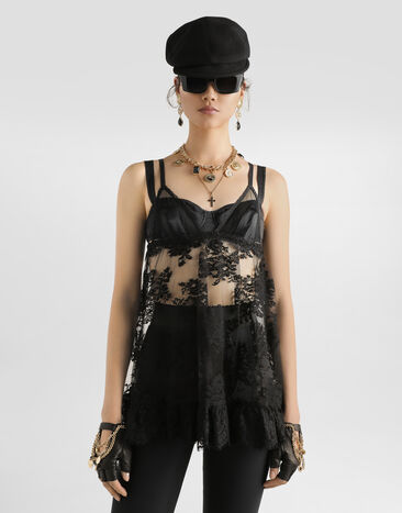 Dolce & Gabbana 샤르뫼즈 레이스 탑 블랙 F7AZ9THLMQM