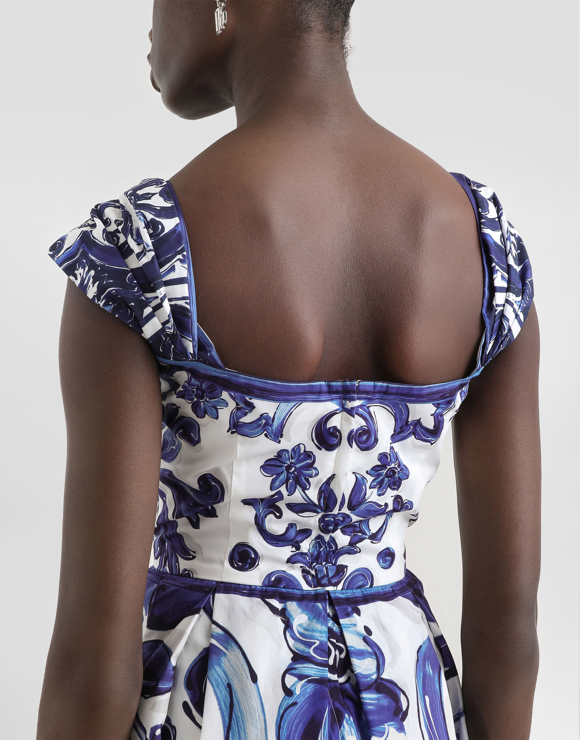 Majolica-print short poplin dress in Print for Women