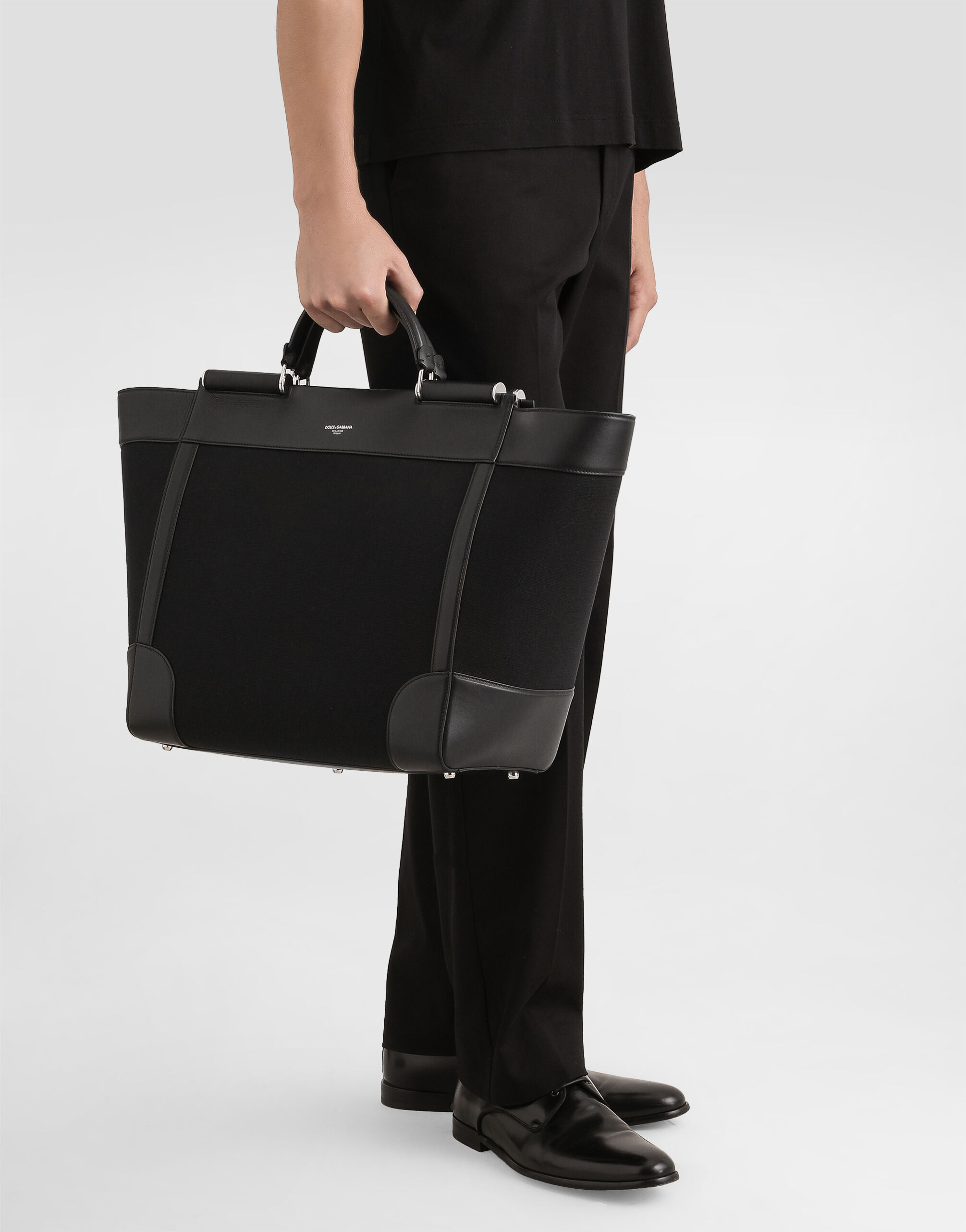 Calfskin and panama bag in Black for Men | Dolce&Gabbana® US