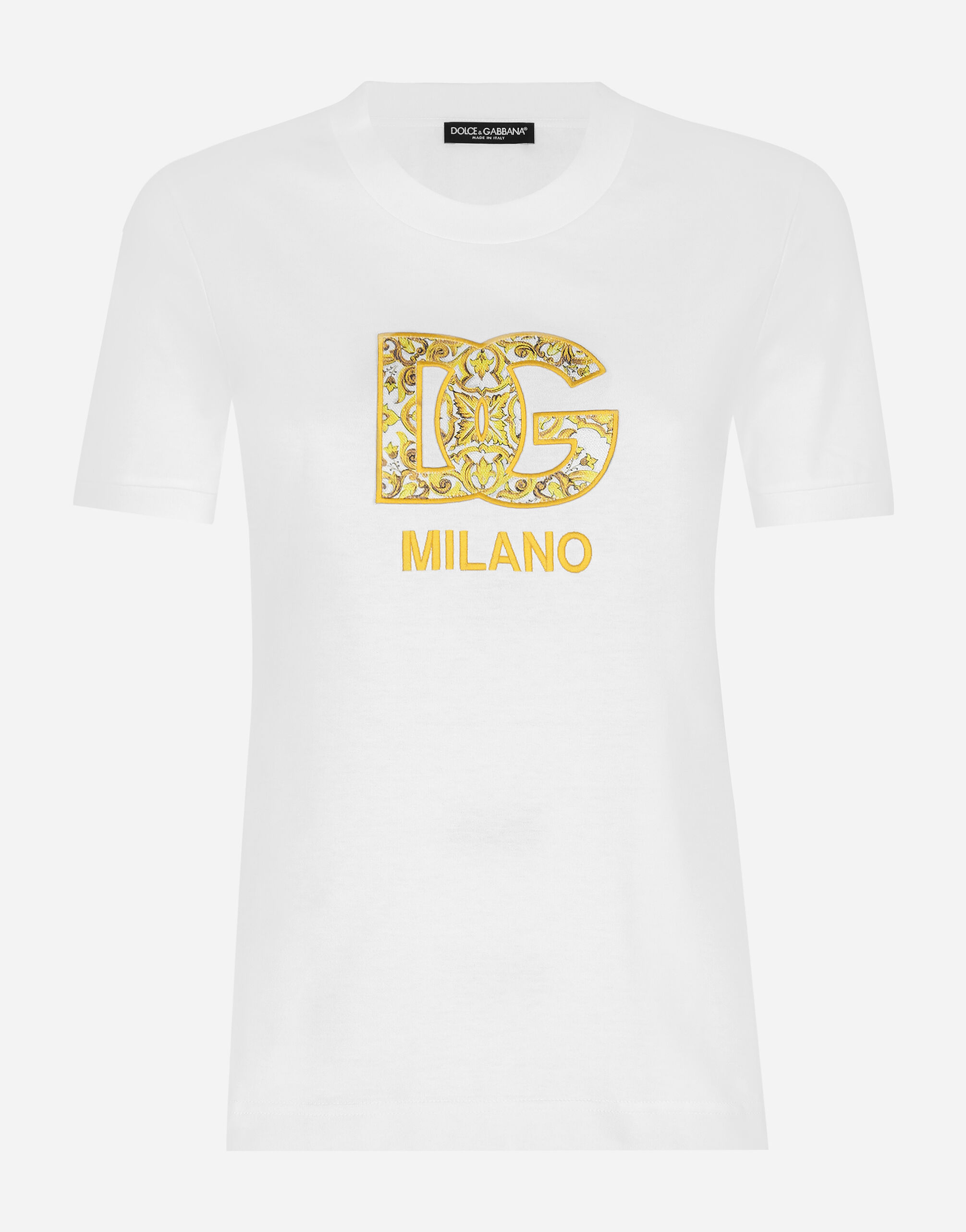 Cotton jersey T shirt with majolica print DG logo patch