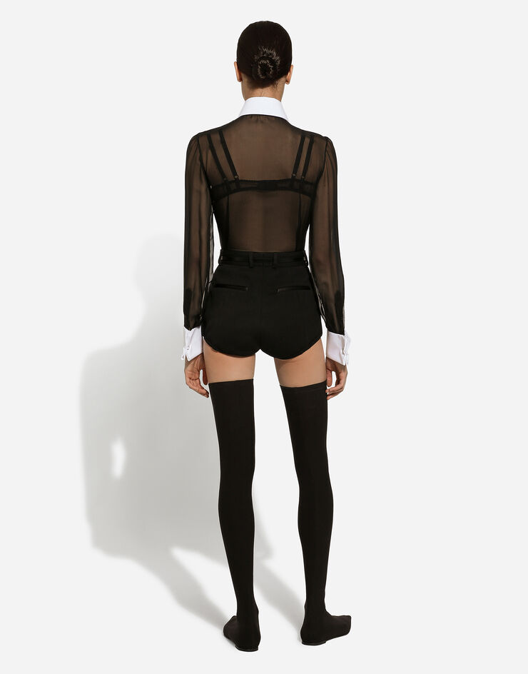 Dolce & Gabbana Chiffon shirt with piqué details Black F5S24TFU1AT