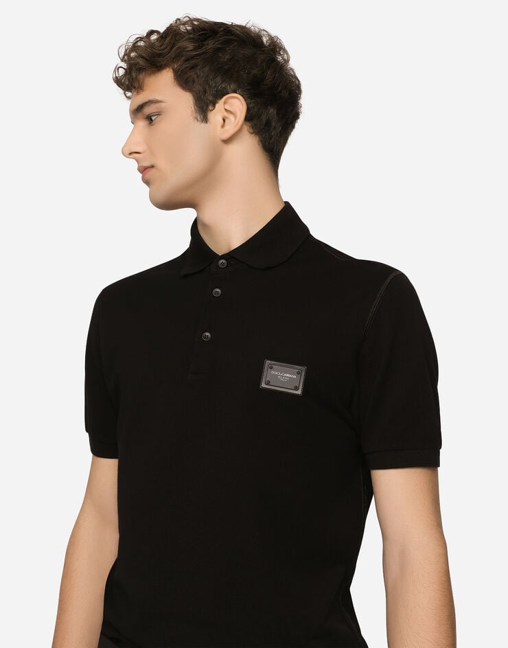 Dolce & Gabbana Cotton piqué polo-shirt with branded tag Black G8KK1TFU7EN