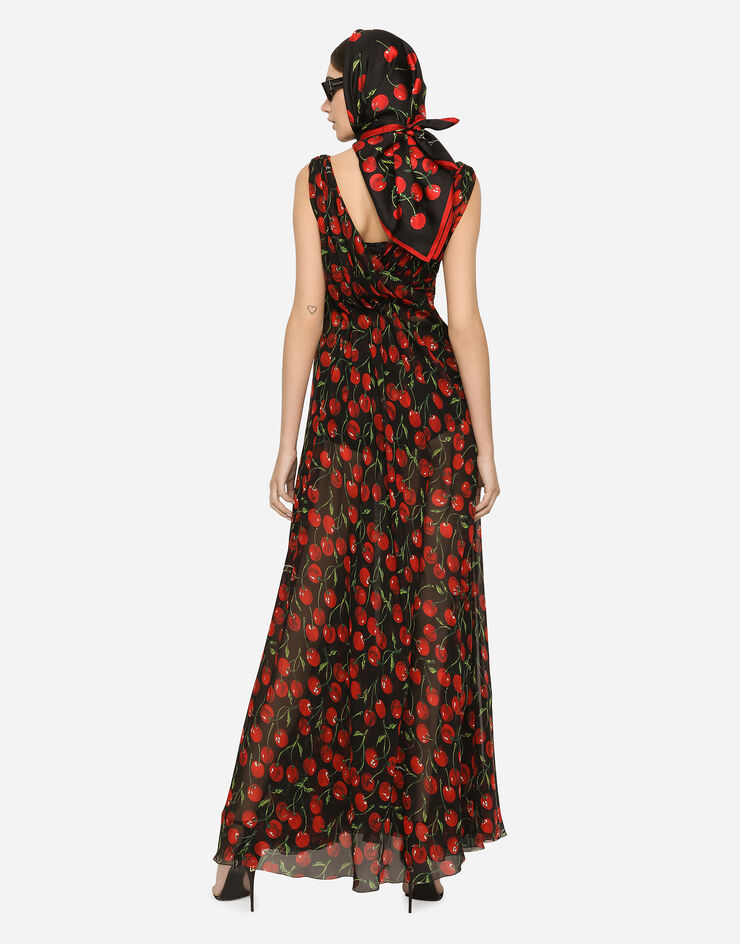 Dolce&Gabbana Langes Chiffonkleid Kirschenprint Mehrfarbig F6BDETIS1QA