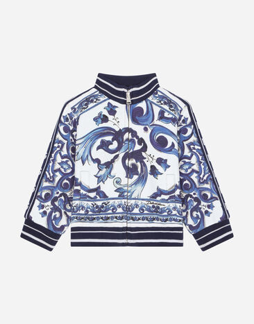 Dolce & Gabbana Zip-up jersey sweatshirt with majolica print White L1JTIMG7O7E